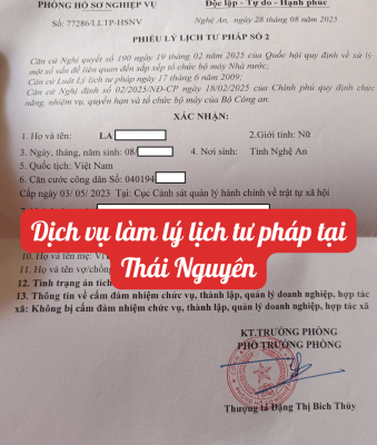 Dịch vụ làm lý lịch tư pháp tại Thái Nguyên