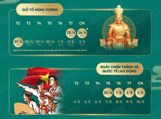 Lịch nghỉ lễ 30/04 - 01/05